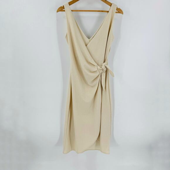 H&M Beige Sleeveless Wrap Midi Dress Size Small Tie Waist Cocktail Evening Small - Picture 6 of 6